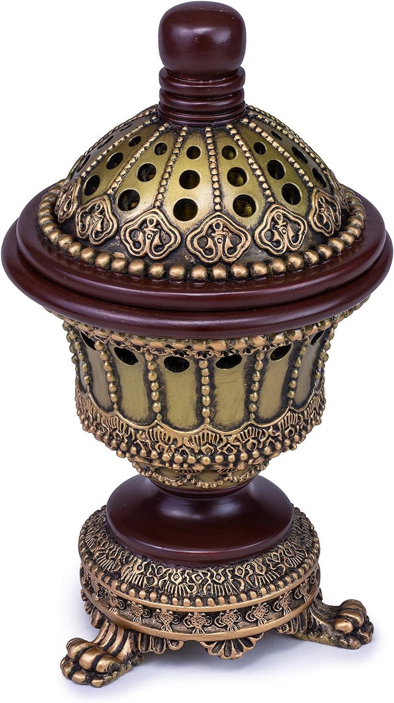 AM Charcoal Incense Cone Burner â€“ Resin & Charcoal Holder | Decorative Mabkhara Style Aroma Diffuser for Home, Office, and Relaxation Spaces (Bronze) - Image 2